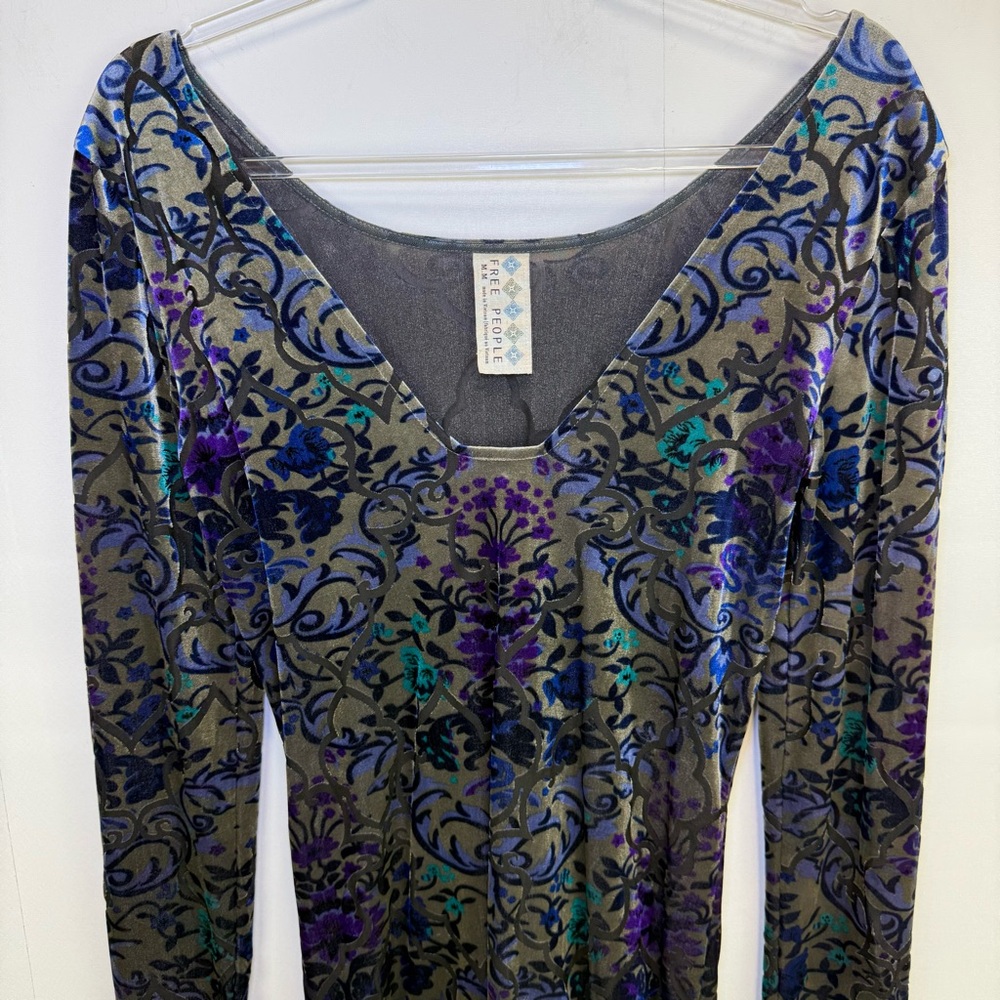 Free People Mini Floral Velvet Burnout Dress Dark Romantic Witchy whimsical M - Picture 5 of 13